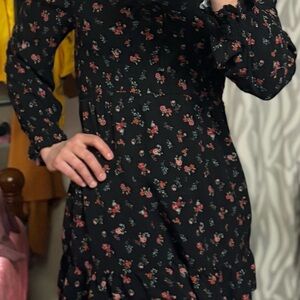wild fable Black Long Sleeve Dress with Pink Floral Print